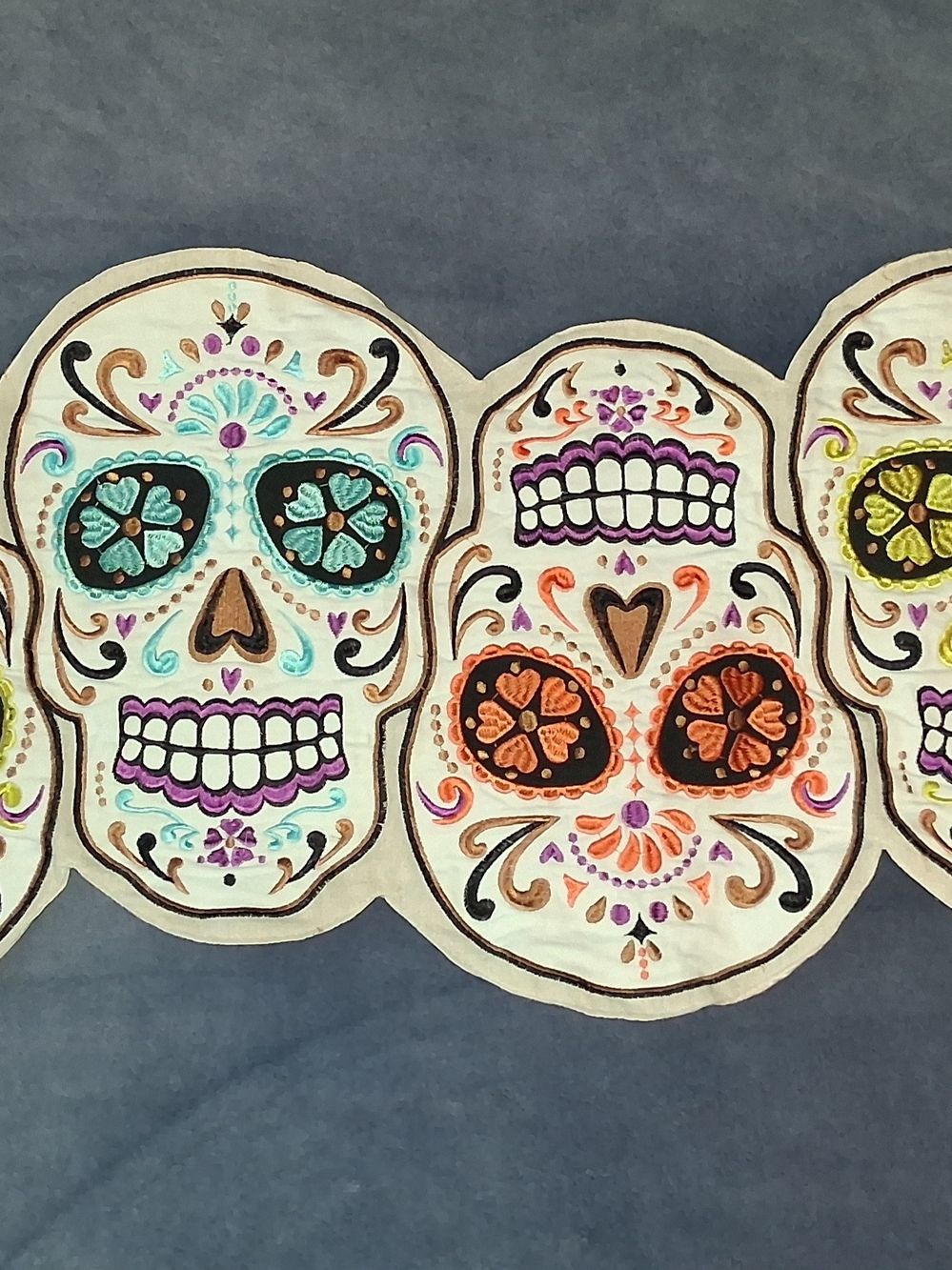 ​Cynthia Rowley Curious Day of the Dead Sugar Skulls Table Runner Embroidered